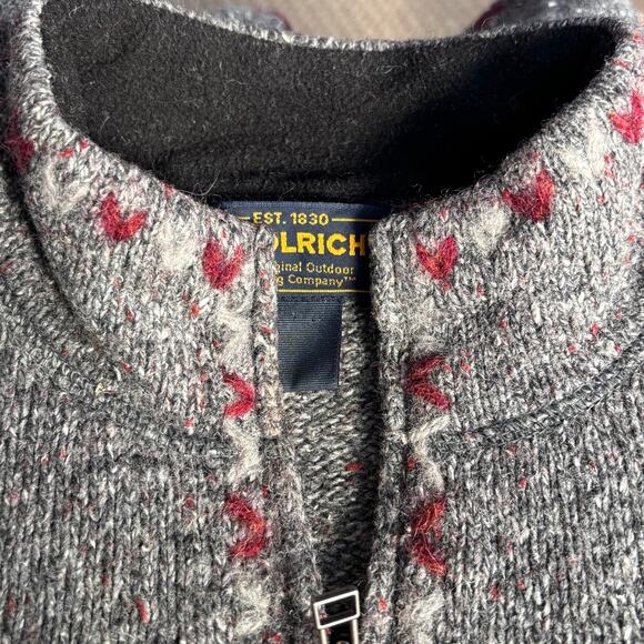 Vintage Woolrich Gray Red Half Zip Nordic Heart Trim Wool Sweater Warm Cozy - Picture 8 of 11